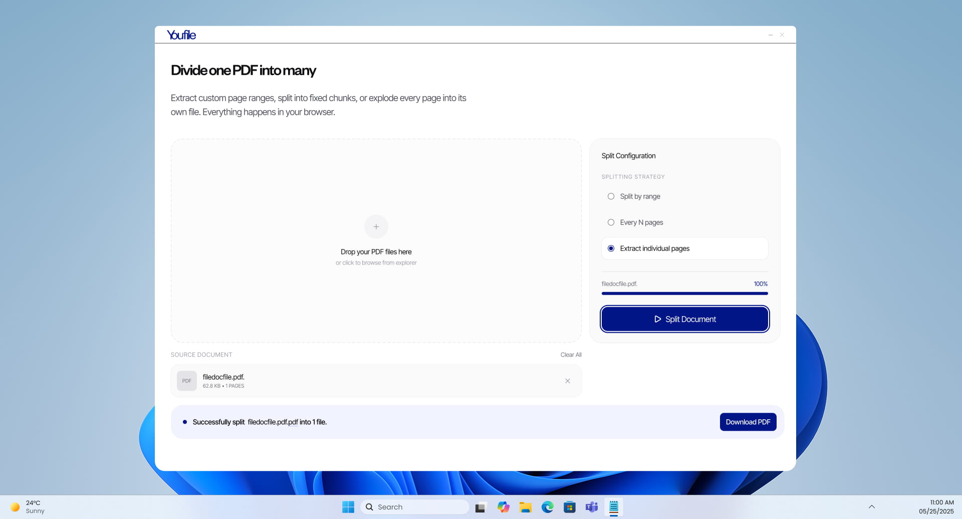 UFile Split — extract PDF pages on Windows